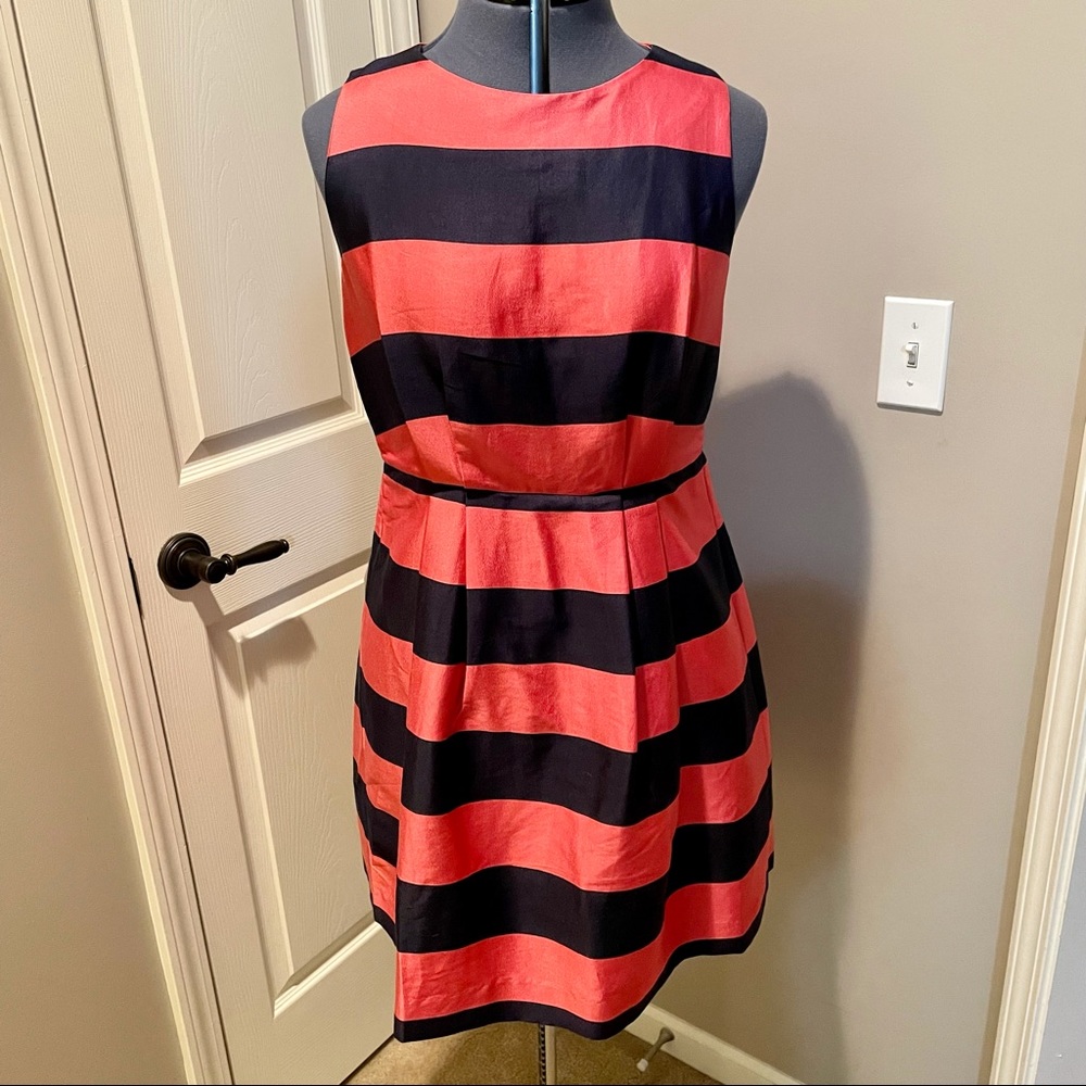 Sail to Sable navy and coral fit and flare dress